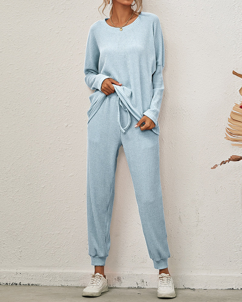 Casual Solid Color Long Sleeve Loose Suit