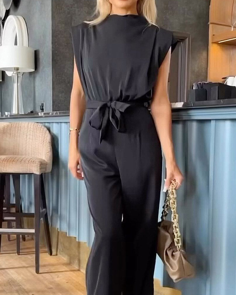 Solid Color Waistcoat Strap Casual Jumpsuit