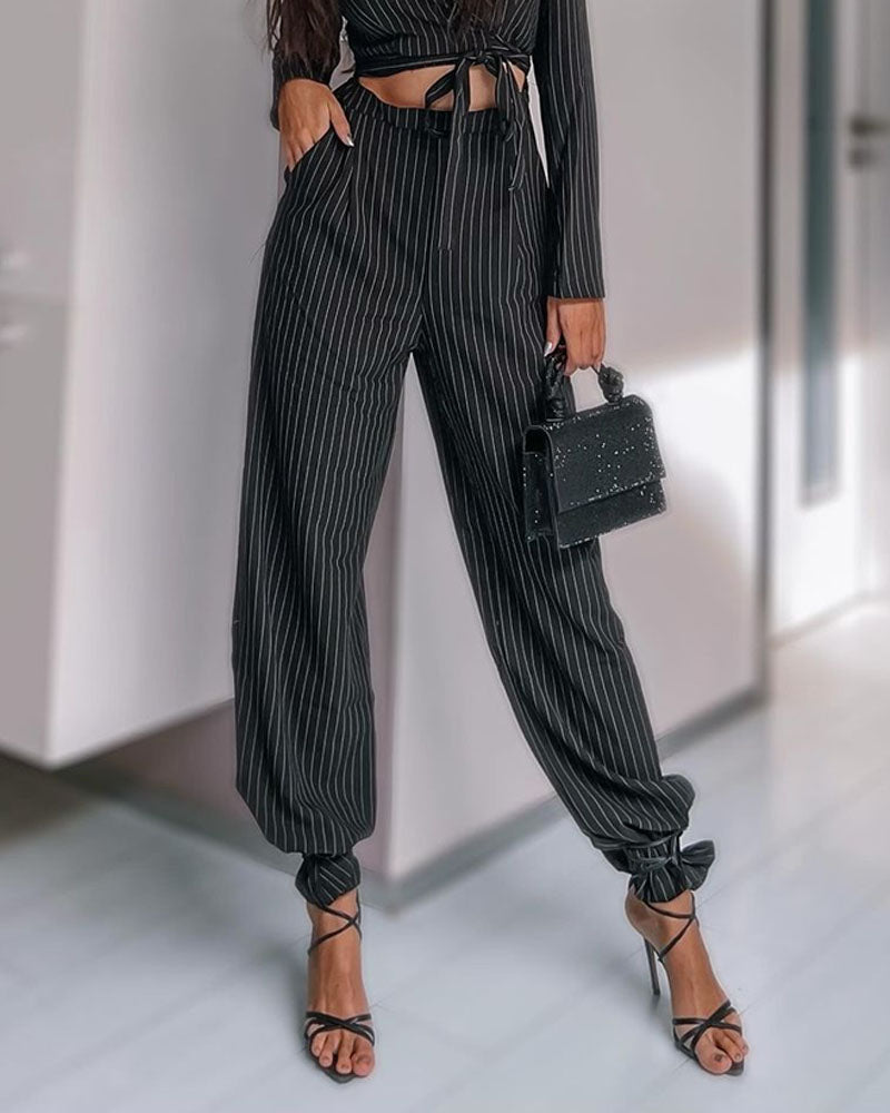 Fashion Striped Top & Pants Two-piece Set