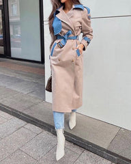 Solid Color Slim Fit Waisted Color Block Fashionable Coat