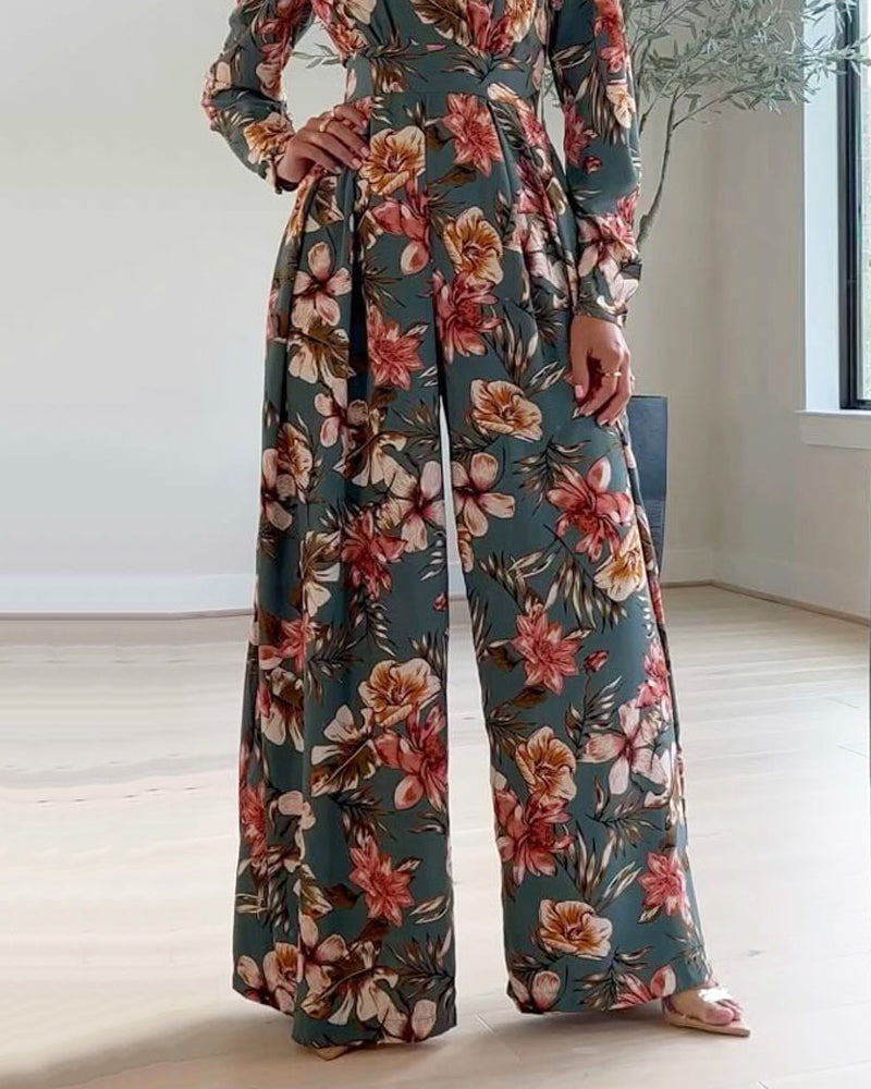 Fashion Casual Printed Long Sleeve Jumpsuit