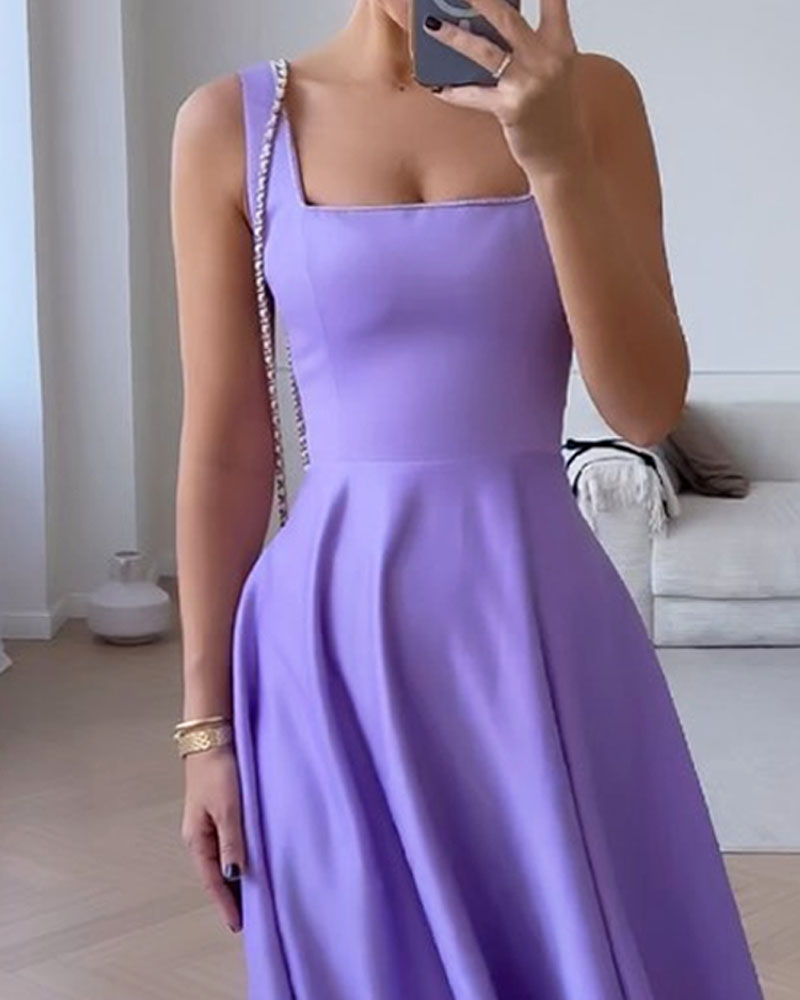 Fashion Solid Color Square Neck Dress