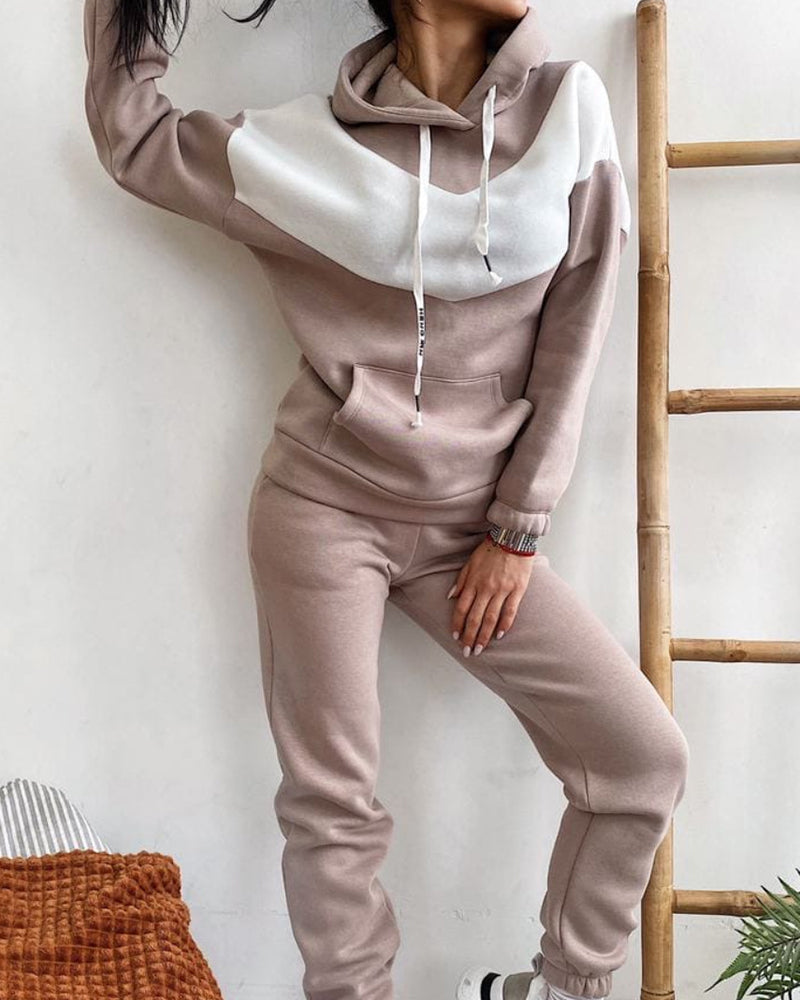 Color Block Hoodie Pants Casual Two-Piece Suit