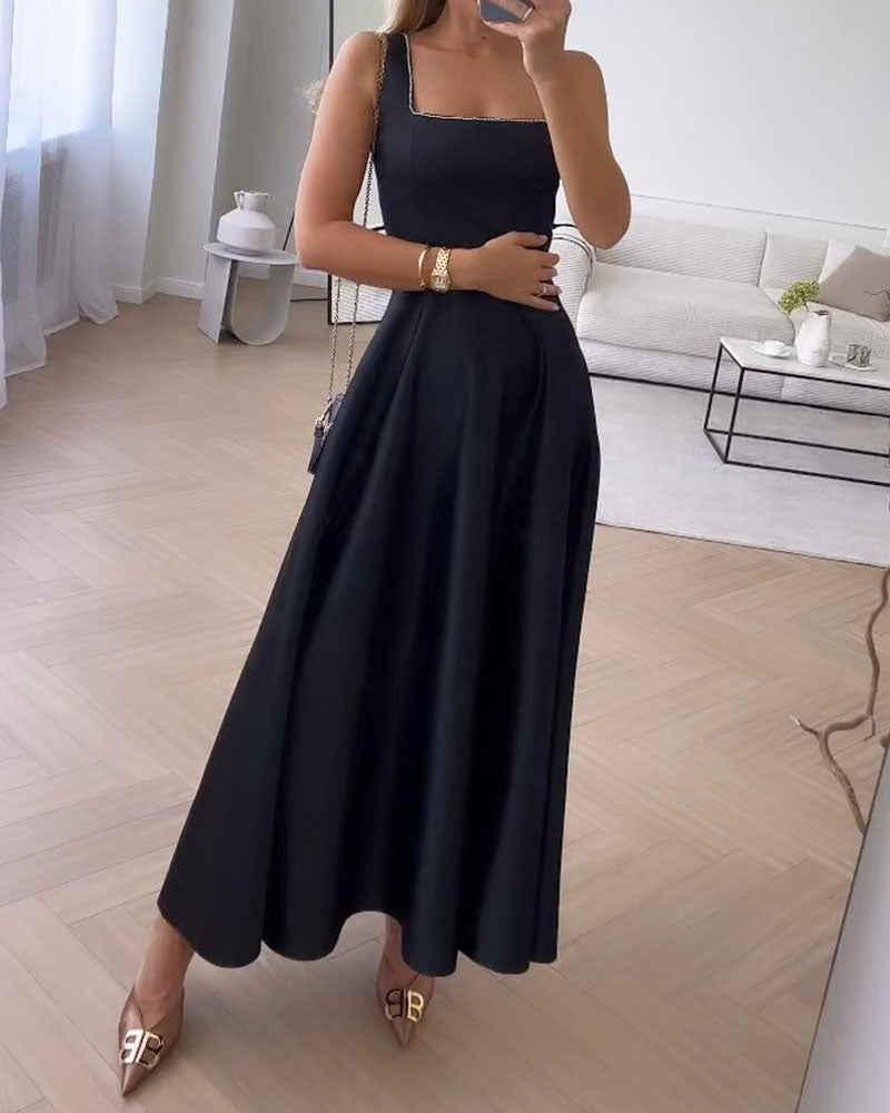 Fashion Solid Color Square Neck Dress