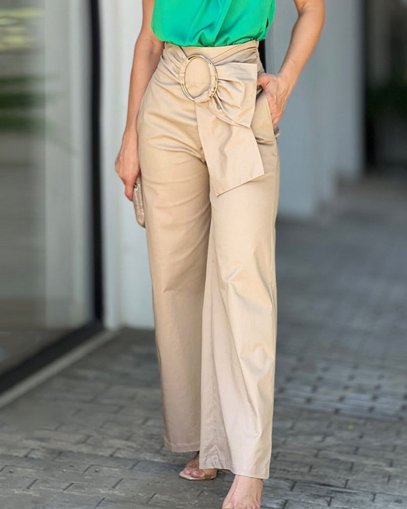 Casual Solid Color Halterneck Vest & Pants Two-piece Set