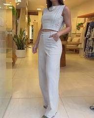 Round Neck Sleeveless Top and Pants Two-piece Suit