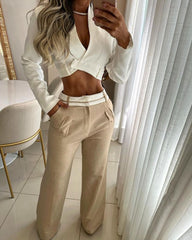 Fashion Lapel Top & Pants Two-Piece Set