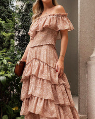 Floral One-shoulder Lace Chiffon Dress