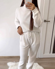 Solid Color Turtleneck Top & Casual Pants Two-piece Set