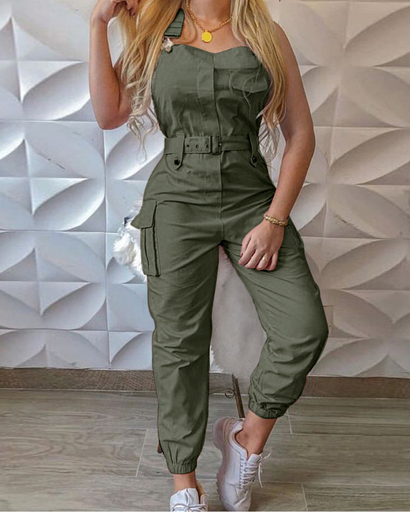 Casual Solid Color Sleeveless Jumpsuit