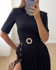 Long sleeve solid color waist dress