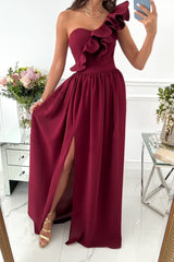 Sleeveless Ruffle Hem Slit Dress