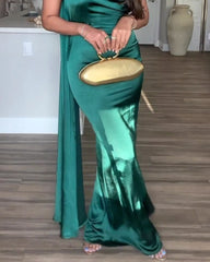 Sexy Solid Color One Shoulder Party Dress