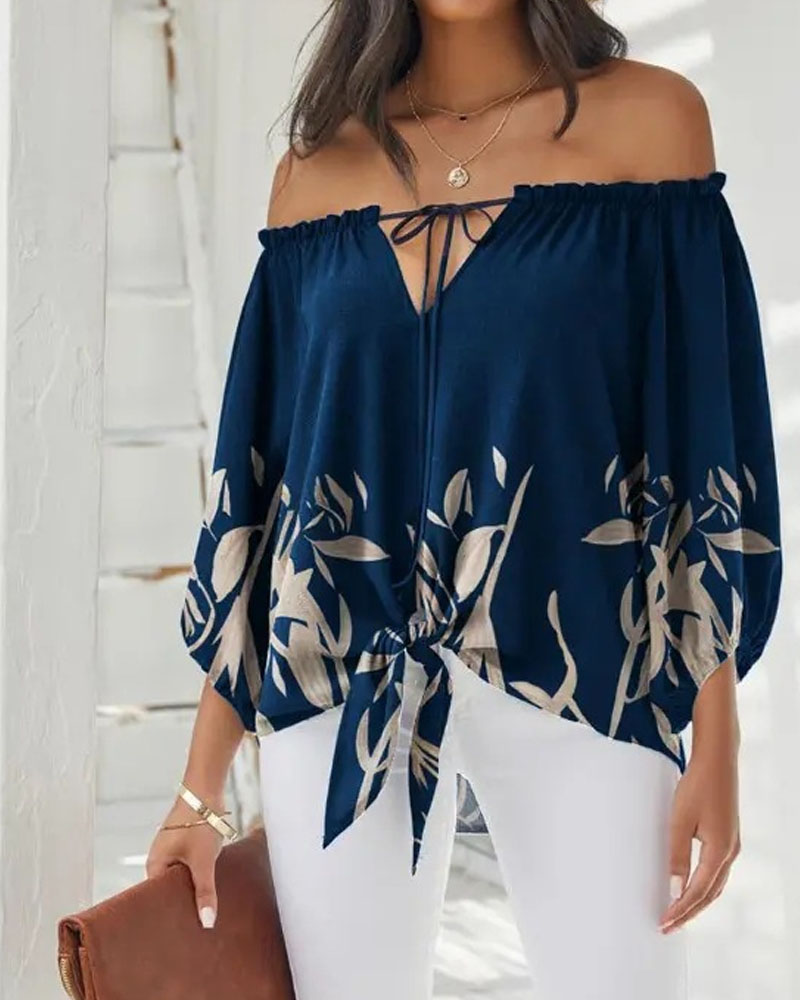 Fashion Casual One-shoulder Long Sleeve Printed Top