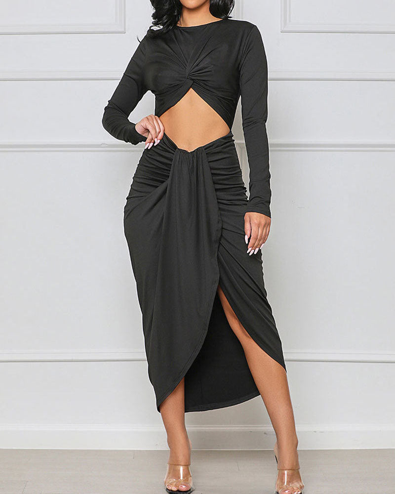 long sleeve skirt cutout dress