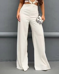 Solid Color Cross Halter Neck Hollow Slim Fit Jumpsuit