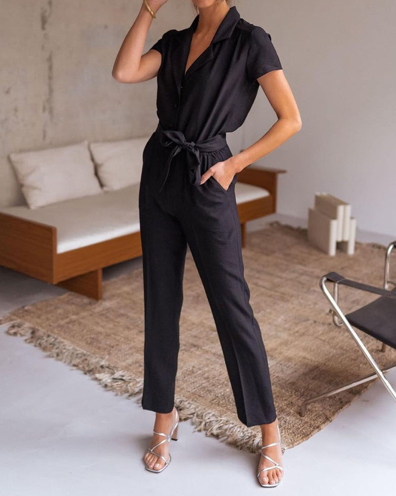 Relaxed Lapel Tie Jumpsuit