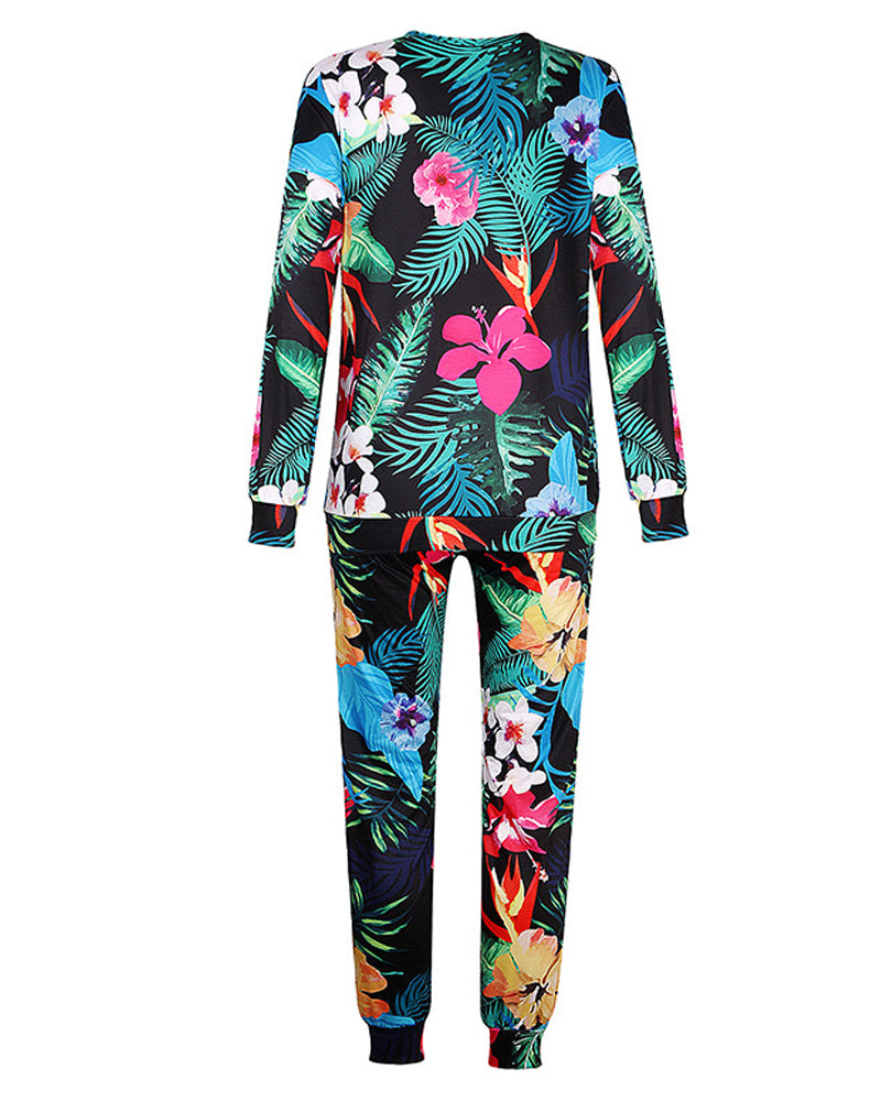 Fashion Loose Long Sleeve Printed Casual Suit