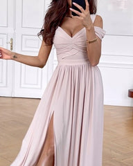 Elegant Solid Color Slit Dress