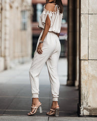 V-neck Pocket Solid Color Jumpsuit