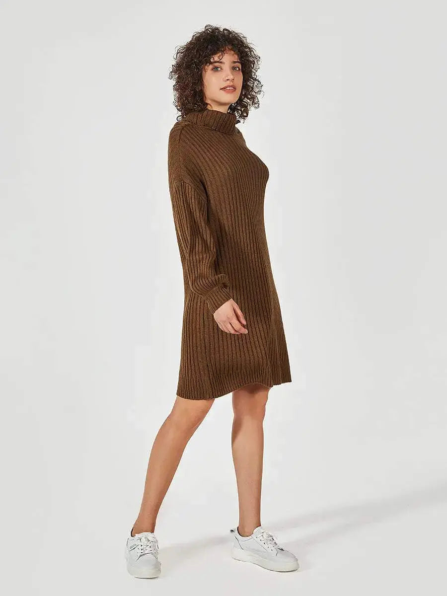 Turtleneck Length Sweater Knit Midi Dress