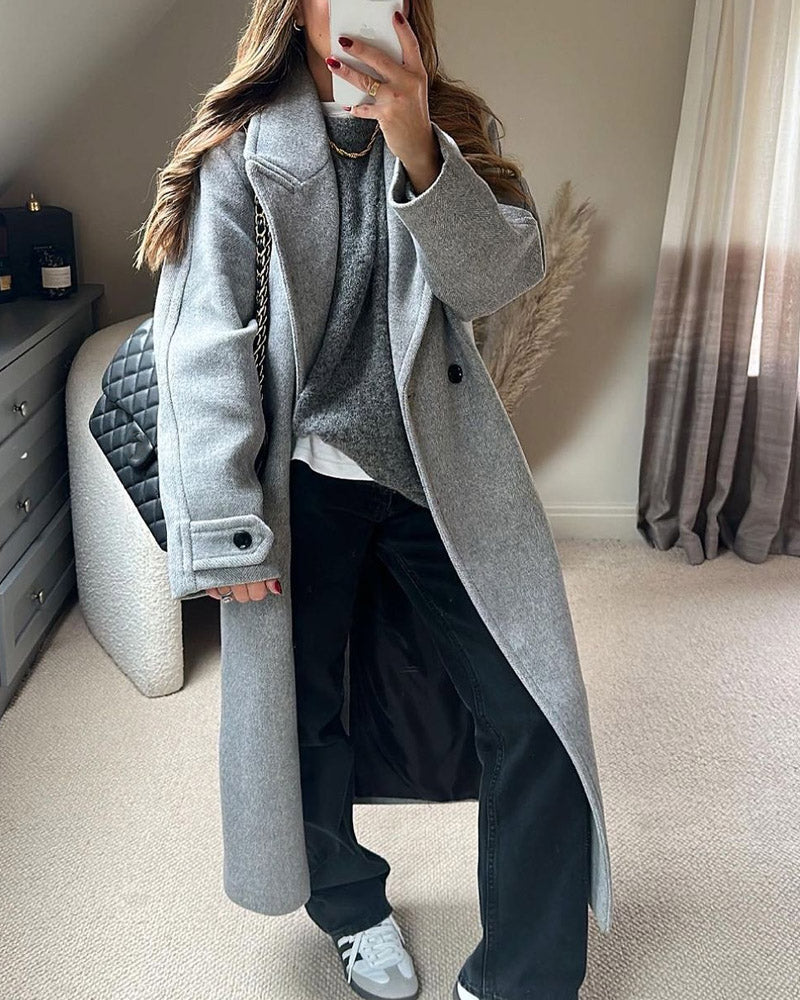 Solid Color Casual and Fashionable Woolen Coat