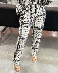 Casual V-neck Printed Top & Pants Two-piece Set