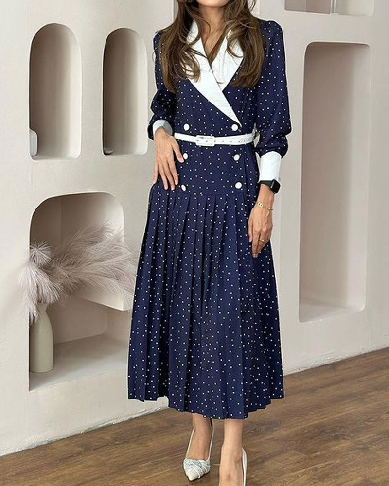 V-neck Polka Dot Fashionable Casual Dress