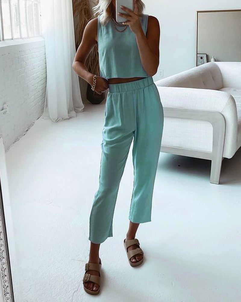 Casual Solid Color Vest Trouser Suit