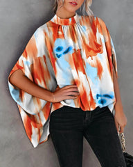 Fashion Round Neck Loose Doll Sleeve Print Shirt Top