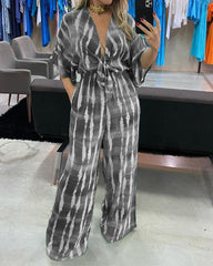 Lace-up Printed Loose Jumpsuit