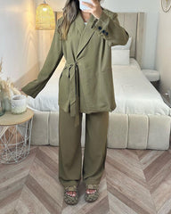 Lace-up Long-sleeved Blazer and Pants Two-piece Suit