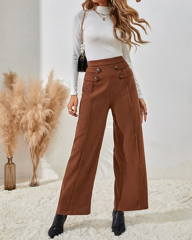 High-rise Straight-leg Draped Wide-leg Pants