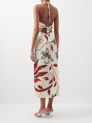 Hanging Neck Plants Print Midi Cami Dress