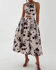 Sleeveless Printed Solid Color Slip Dress