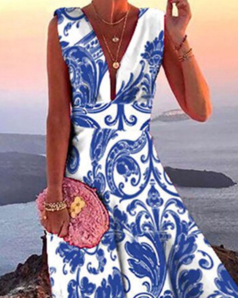 printed sleeveless dress floor-length dress