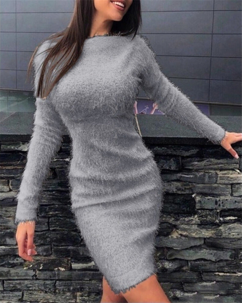 plush waist long sleeve dress