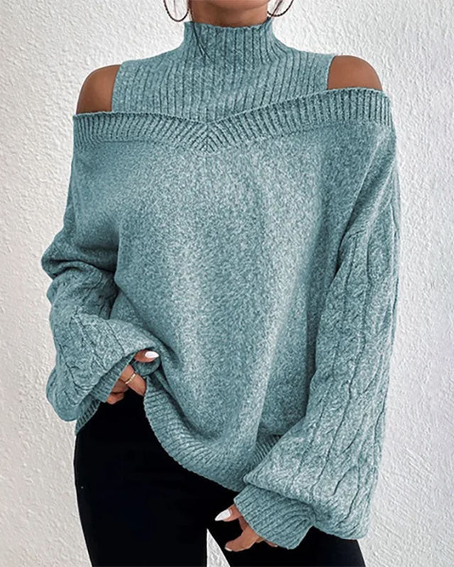 Drop shoulder design women's lantern sleeve sweater