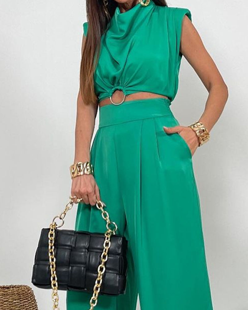 Fashion Solid Color Tank Top & Pants Two Piece Set