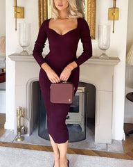 Solid Color Square Neck Knitted Bodycon Dress