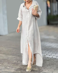 Casual Solid Color Lapel Loose Dress