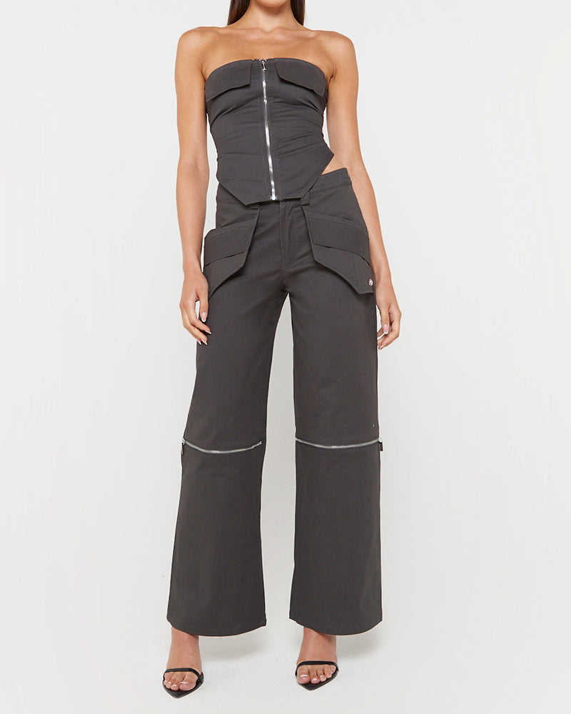 Zipper Tube Top Top and Pants Two-piece Suit