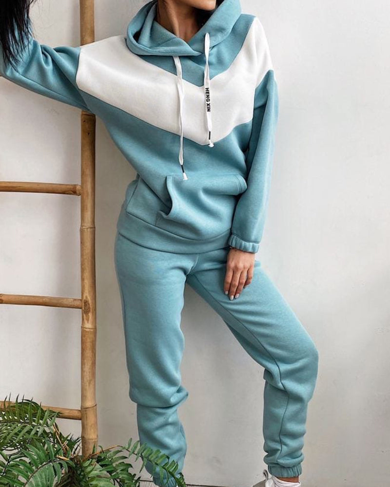 Color Block Hoodie Pants Casual Two-Piece Suit