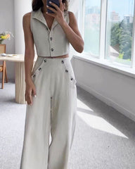 Fashion Lapel Vest & Pants Two-Piece Set