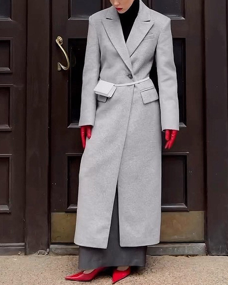 Solid Color Long Straight Casual Coat