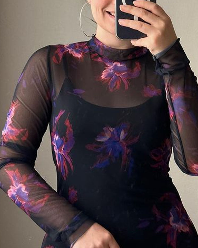 Elegant Printed Long Sleeve Dress