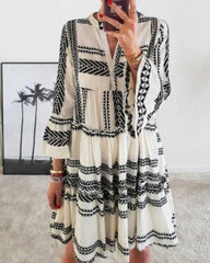 Geometric Print V-neck Dress