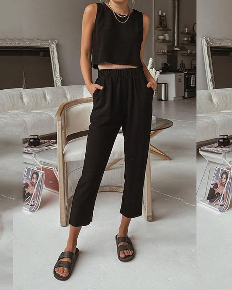 Casual Solid Color Vest Trouser Suit