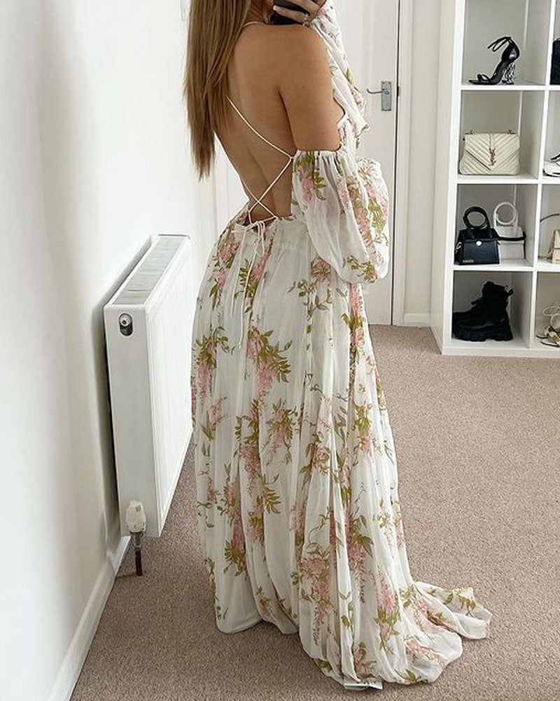 Casual Off-Shoulder Cutout Print Dress