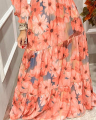 Elegant One-shoulder Printed Long-sleeve Dress